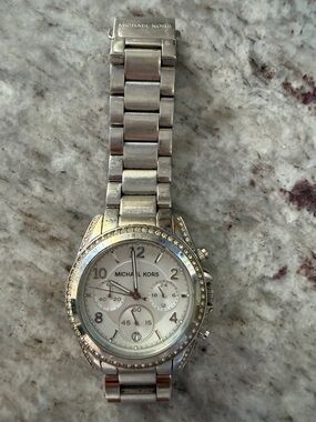 Michael Kors Silver and White Crystal Bezel Chronograph Watch